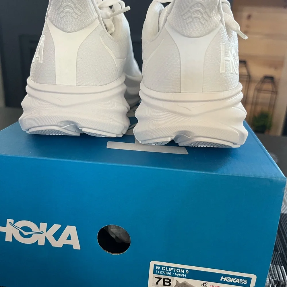 Hoka Clifton9 Woman’s White Athletic Running Shoes - Picture 3 of 4